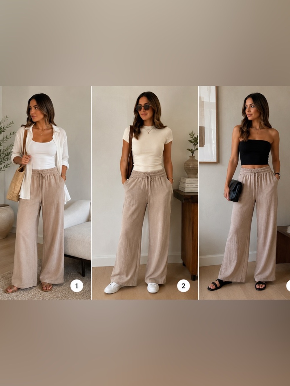Zenana Neutral Wide Leg Palazzo Pants Effortless Trousers Elevated Glam NEW 
SML